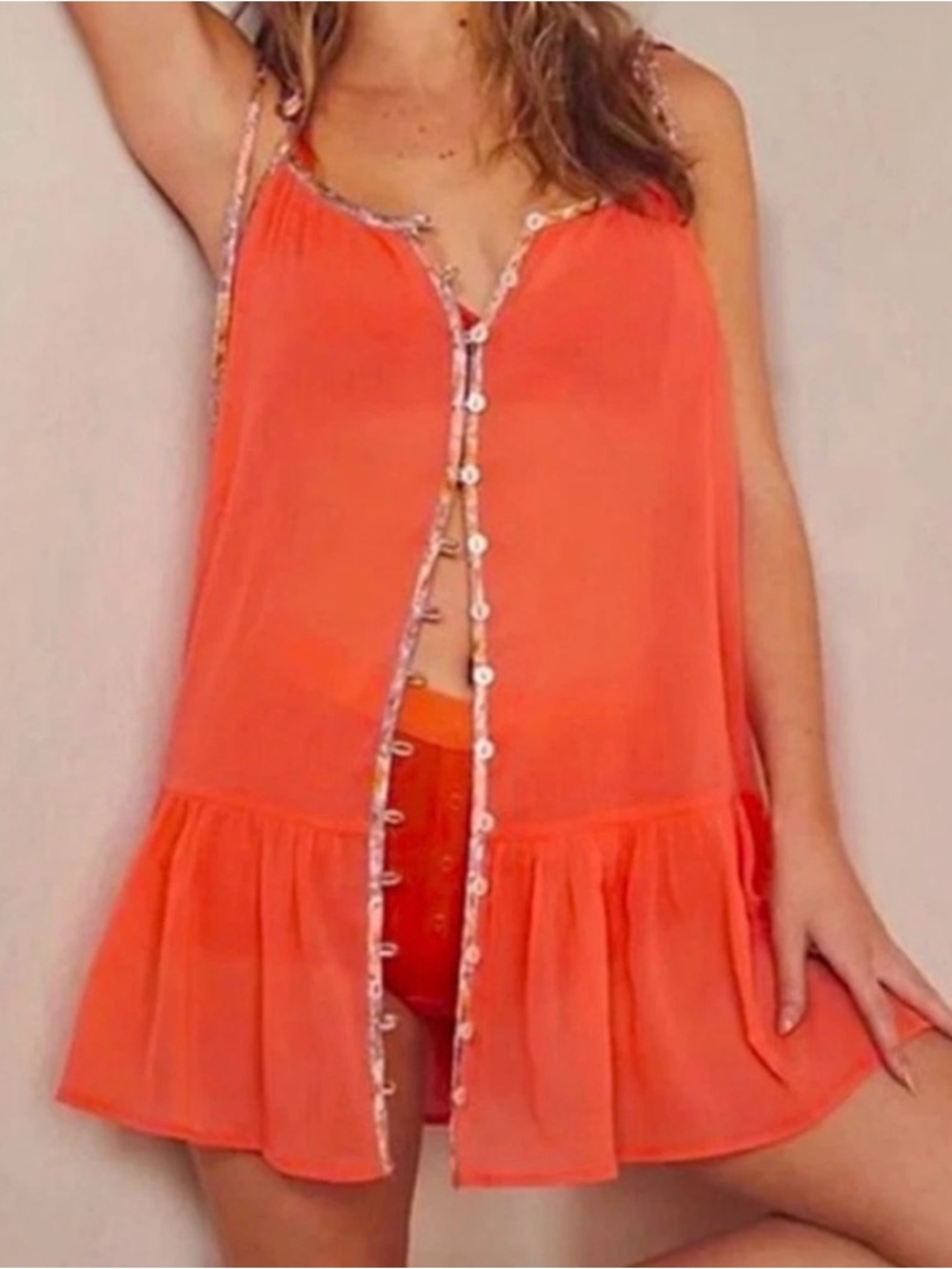 Free People Intimately Bali Sweet Nothing Sheer Coral Chemise Size Small NWOT